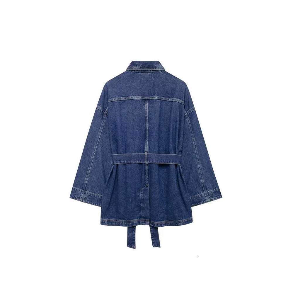 Willshela Women Fashion With Belt Denim Blue Single Breasted Jackets Vintage Lapel Neck Long Sleeves Female Chic Lady Outfits