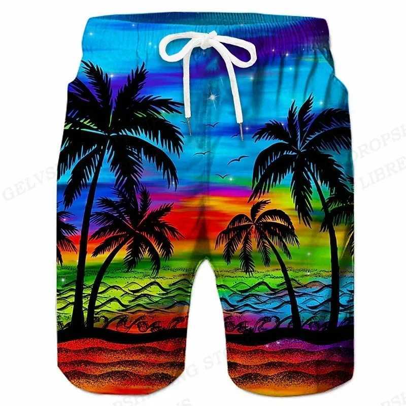 Summer Mens Shorts Quick Drying Hawaii Holiday Sports Swimming Trunks Fashion 3D Coconut Tree Printed Loose Sports Shorts 6XLT250304