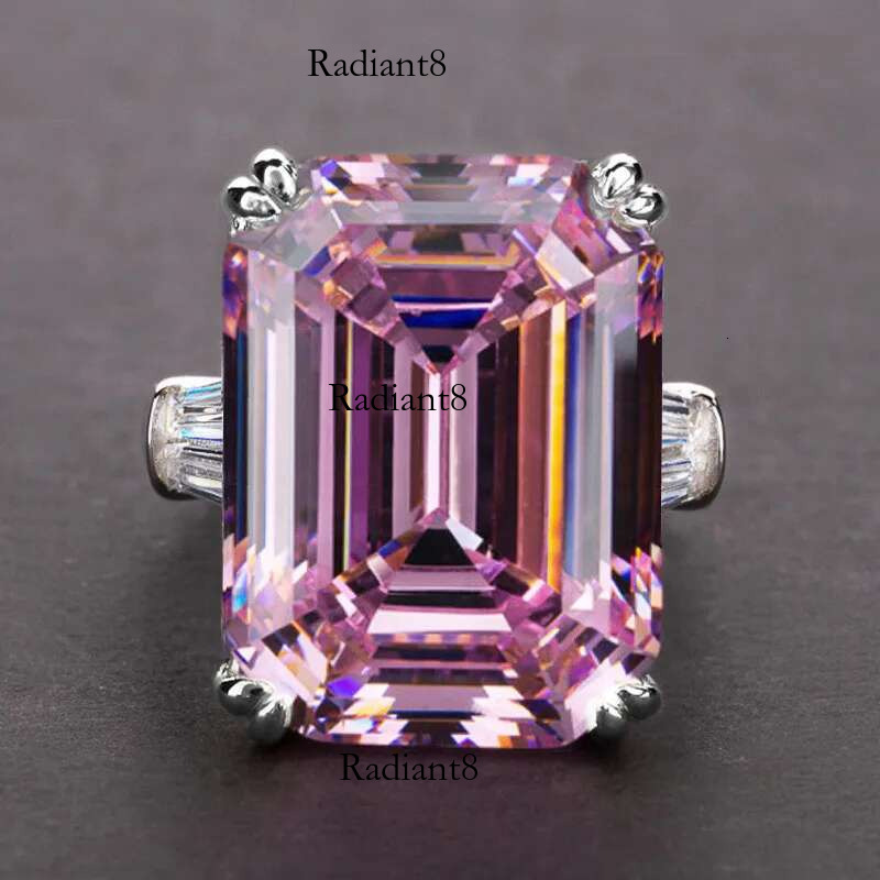 Sterg Sier Shiny Big Rectangle Zircon Women Rings White/Pink Stones Available Bridal Wedding Ring Top Quality