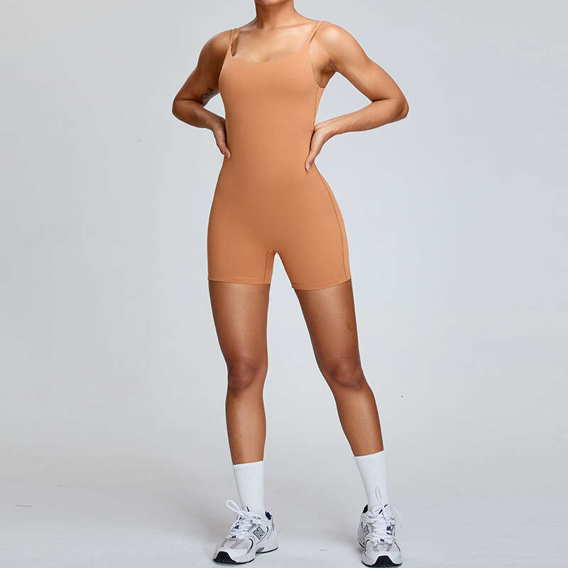 European and American nude women's high-intensity outdoor fiess yoga jumpsuit 2025 new casual versatile fashion clothing