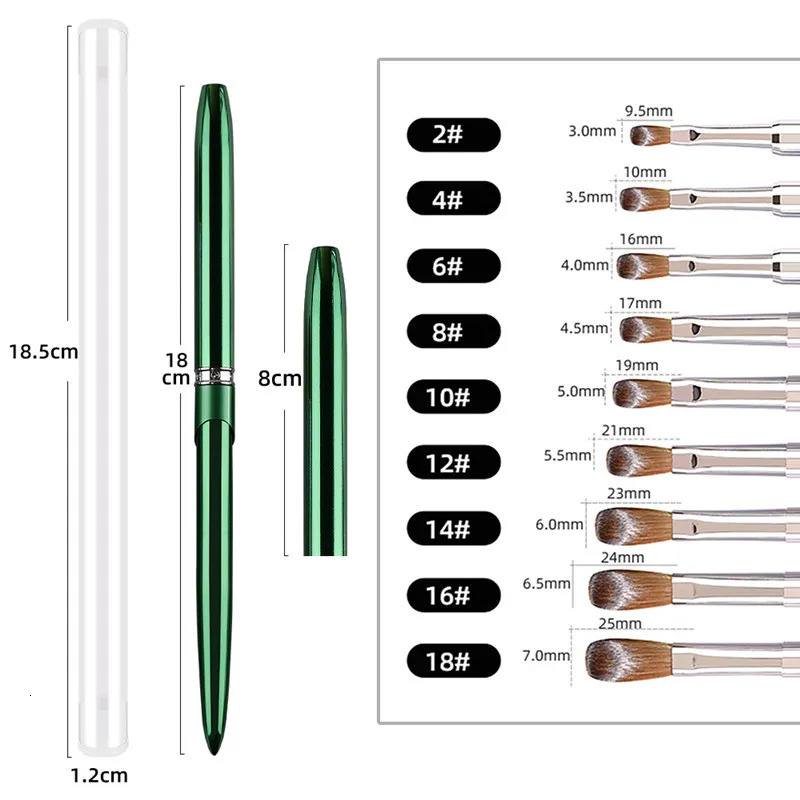 Green nail art brush Kolinsky nylon hair brush gel UV polishing tool carving painting nail chalk 250304