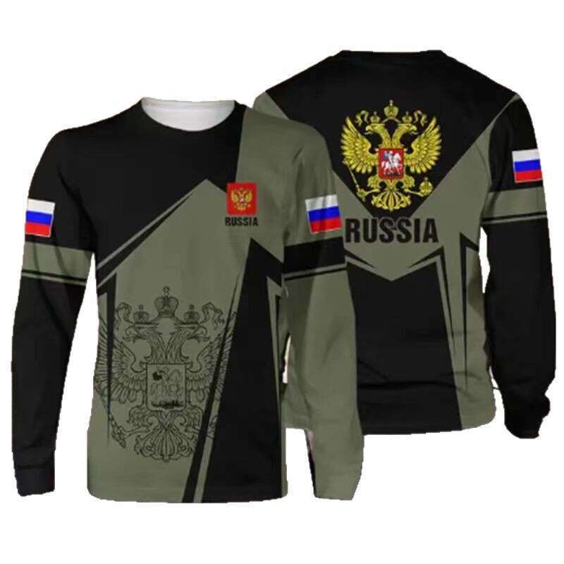 2025 New Autumn/Winter Long sleeved T-shirt Men's Street Russian Military Top