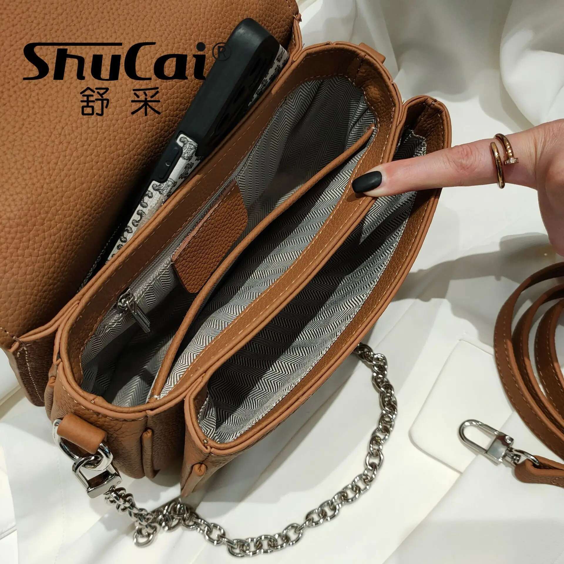 Chain Versatile Fashion Commuter Handbag Single Shoulder Messenger Bag High Grade Genuine Leather Top Layer Bags For Women