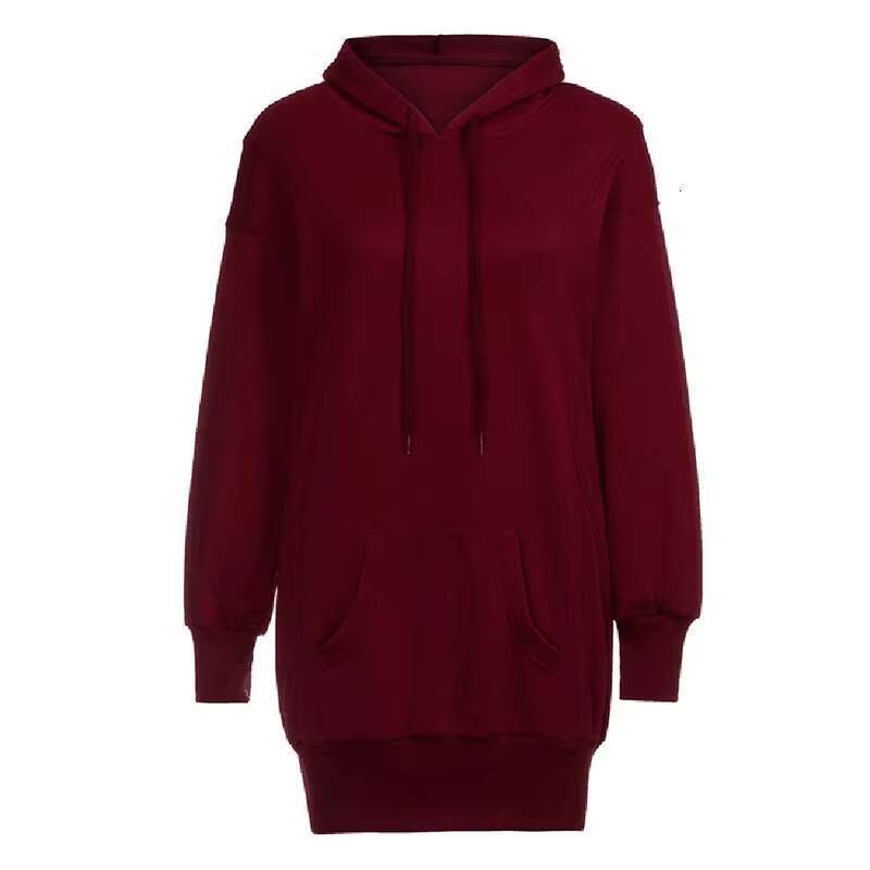 Fashion Solid Color Sweatshirt Women Long Pullover Coat Fleece Plus Size Hoodie