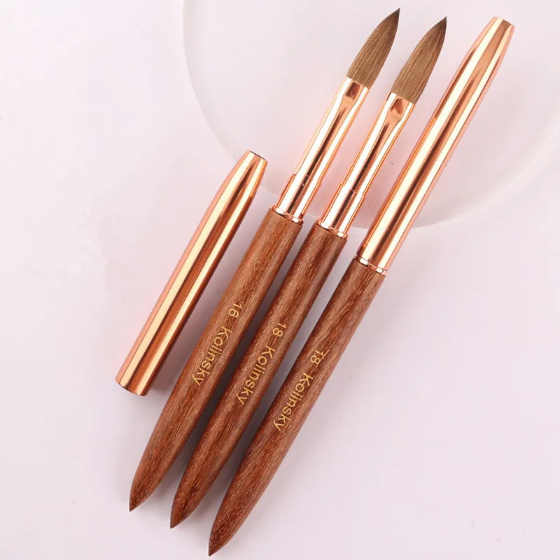 1PC Kolinsky Sable Acrylic Nail Art Brush Nail Extension UV Nail Gel Carving Pen Brush Flat Round Red Wood Acrylic Brush 250304