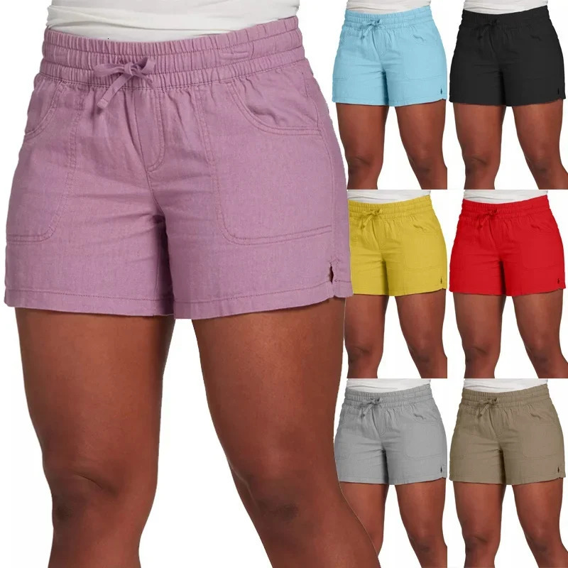 S-5XL Fashion Women Summer Casual Solid Color Elastic Waist Lace Up Split Shorts Casual Short Pants 250303