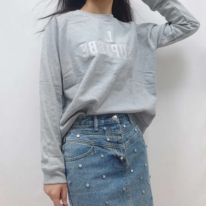 Spring New Women Cotton Round Neck Sweatshirt Letter Embroidery Casual Comfortable Long Sleeve Ladies Pullover