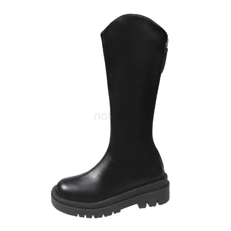 Korean Big Size Long Boots for Wen Fion Casual Autumn Winter Black Leather Platform Shoes Fem New Designer Knight Boots Z250304
