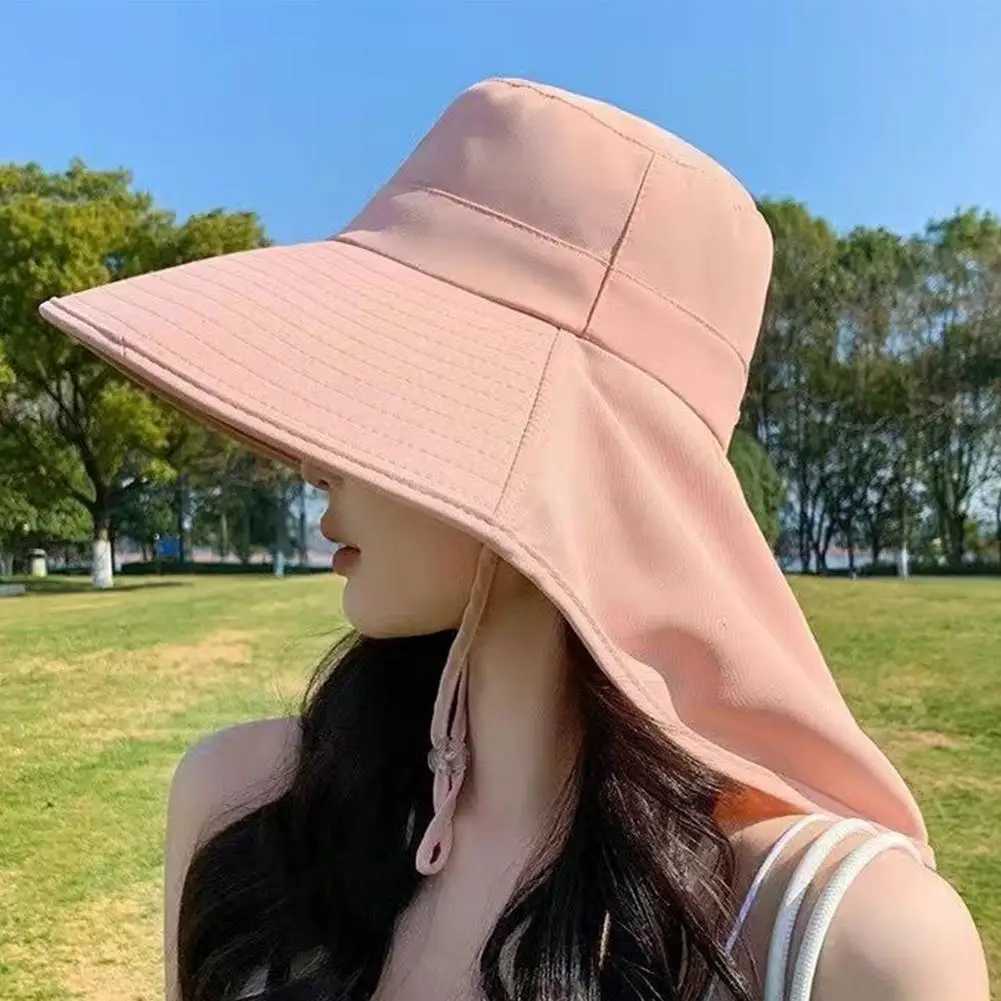 Summer Hats for Women Outdoor UV Anti Neck Protection Sun Visors for La Fishing Hiking Wide Brim Shl Sunscreen Ponytail CXJ250304