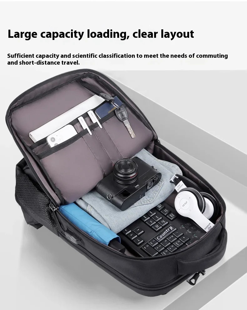 Ship from US Mens Multifunctional Computer Backpack Simple Waterproof Large Capacity Womens Travel Bag Suitcase USB Charging 250304FBB