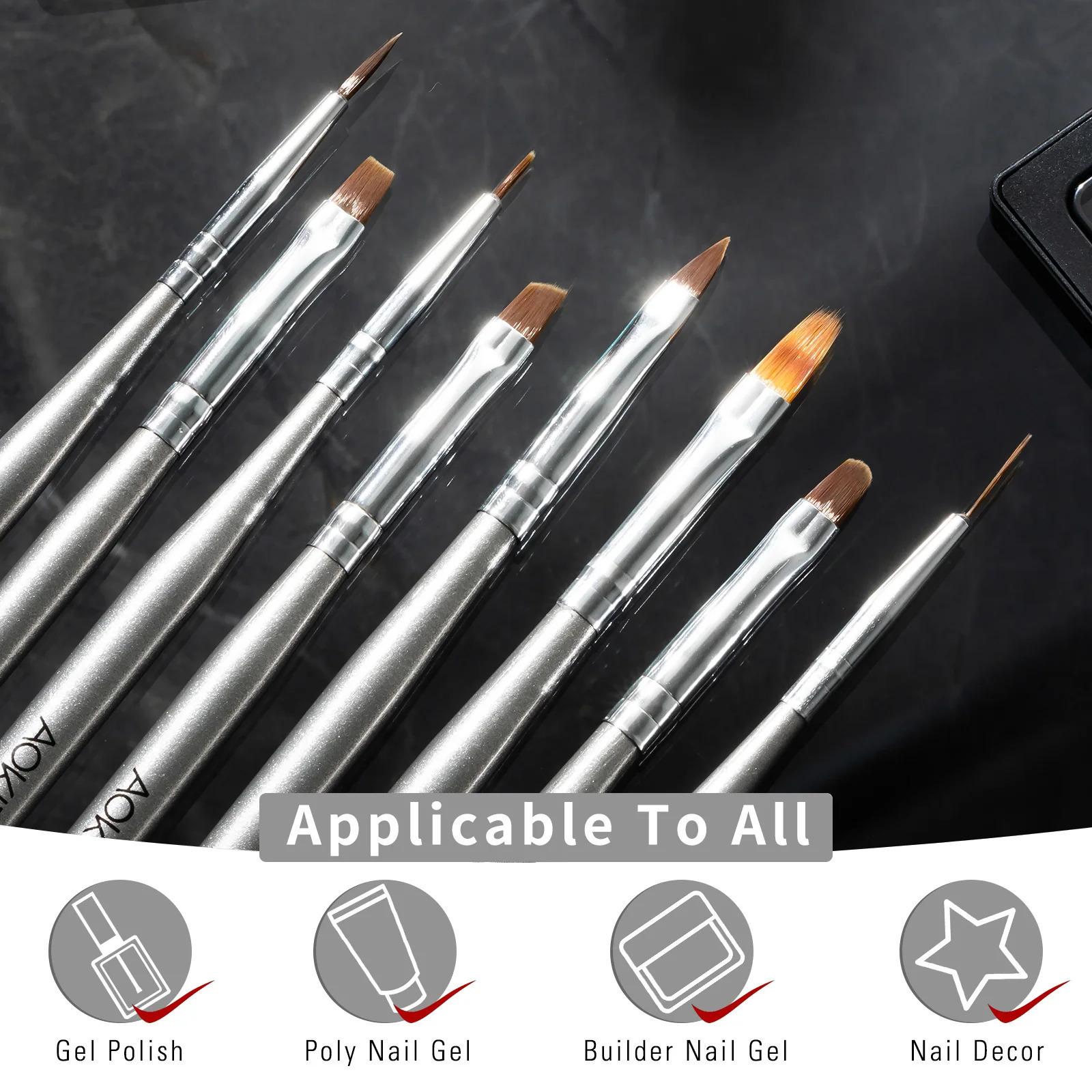 Aokitec Nail Brushes Set Art Painting Drawing Carving Dotting Pen Acrylic Gel UV Polish Manicure Tools 250304