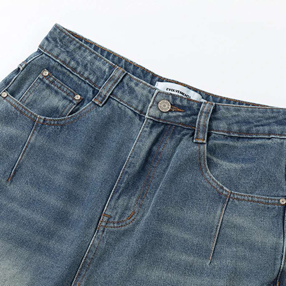 Men Hi Street Baggy Blue Loose Casual Straight Denim Pants Irregular Patchwork Streetwar Hip Hop Haruku Jeans For Male