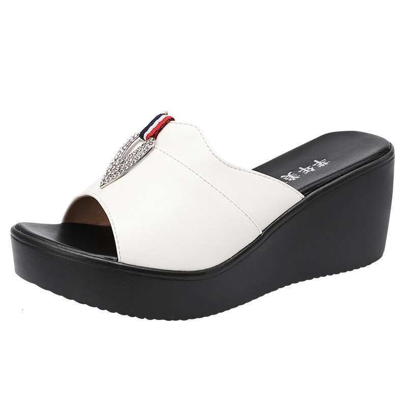quality summer High wedge leather sandals for women 6cm mid heel new 2025 size 32 33 43 platform open toe elegant shoe black red