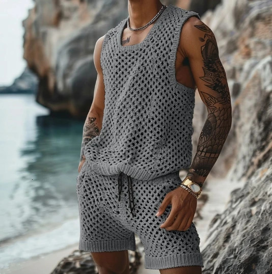 2025 Fashion SpringSummer Leisure Vertical Stripe Set Turndown Collar Fitted Short Sleeve Button Shirt Wool Blend Shorts 250227