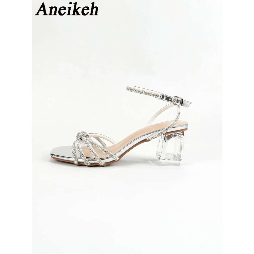 Fashion Aneikeh Siery Comfortable Crystal Transparent 5.5CM High Heels Sandals for Women Open toe Party Dress Shoe 2025 Summer