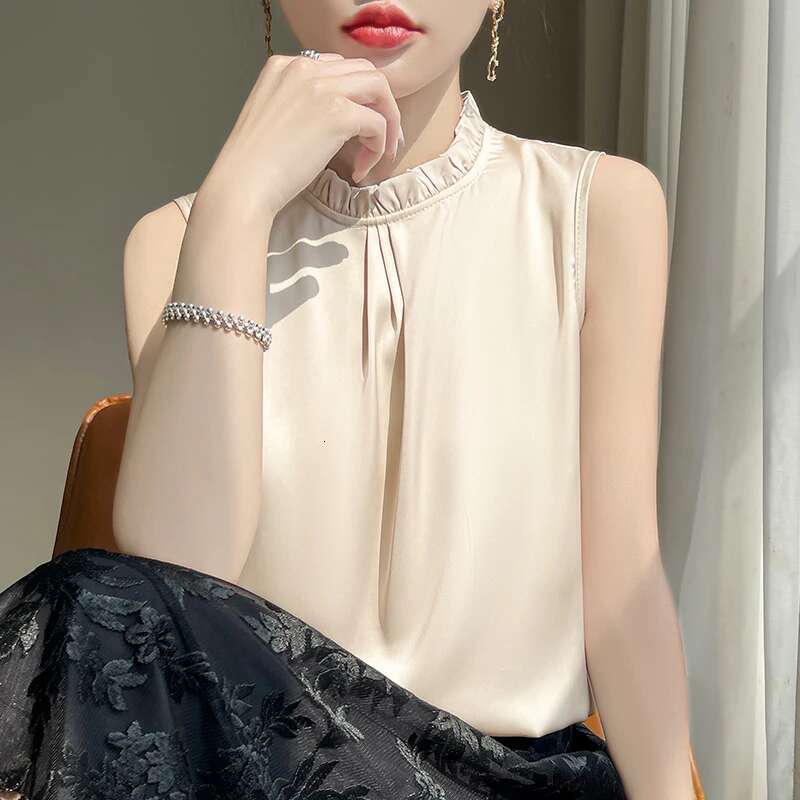 Tank Women New Ruffles Neck Camisole Loose Elegant Sleeveless Blouses Vest Shirt Summer Crop Top 2025 Female Clothing