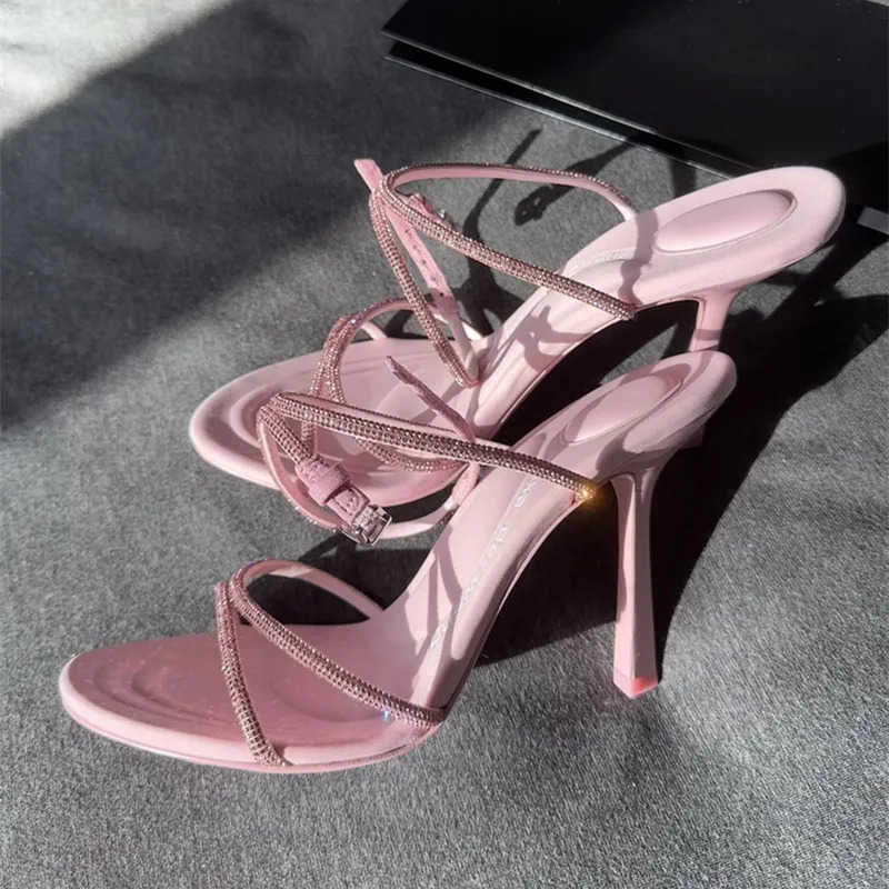 High Heeled Sandals Summer New Rhine High H Stiletto Temperament Cross Strap Sandals Wen Z250304