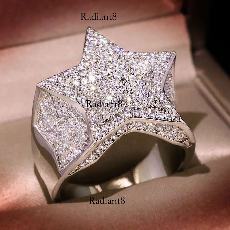 Sier Star Dia For Man/women Solid White /Yellow Gold Rings Shine Hiphop Jewlery Gifts