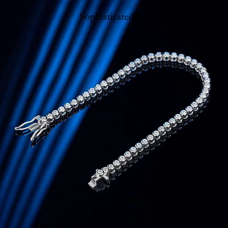 KNOBSPIN 2mm Moissanite Tennis for Woman Men Hip Hop Chain with GRA 100% Sterg Sliver White Gold Plated Bracelet
