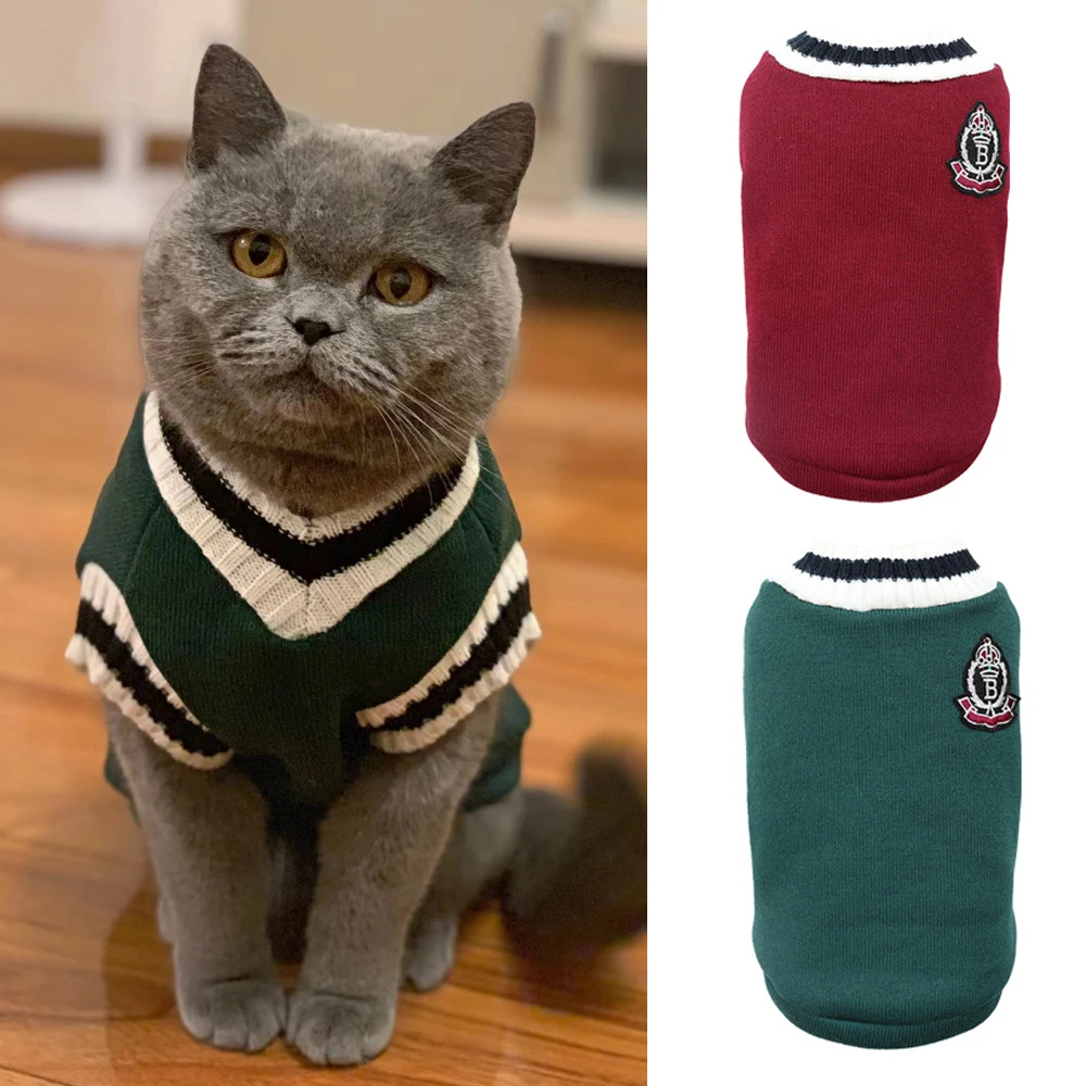 College Style Cat Autumn Clothes Sweater For Small Medium Dogs Cats Sphynx Vest Pullover Kitten Yorkies Outfits Pug Pet Costume