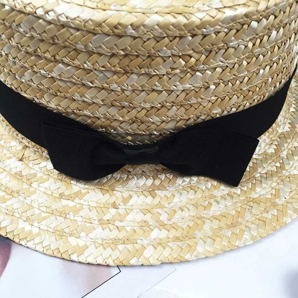 Kids girls nature sun hat Flat Bowler hat Wheat Str hat Boy Children women casual summer beach hat bow ribbob sunscreen hatsXJ250304