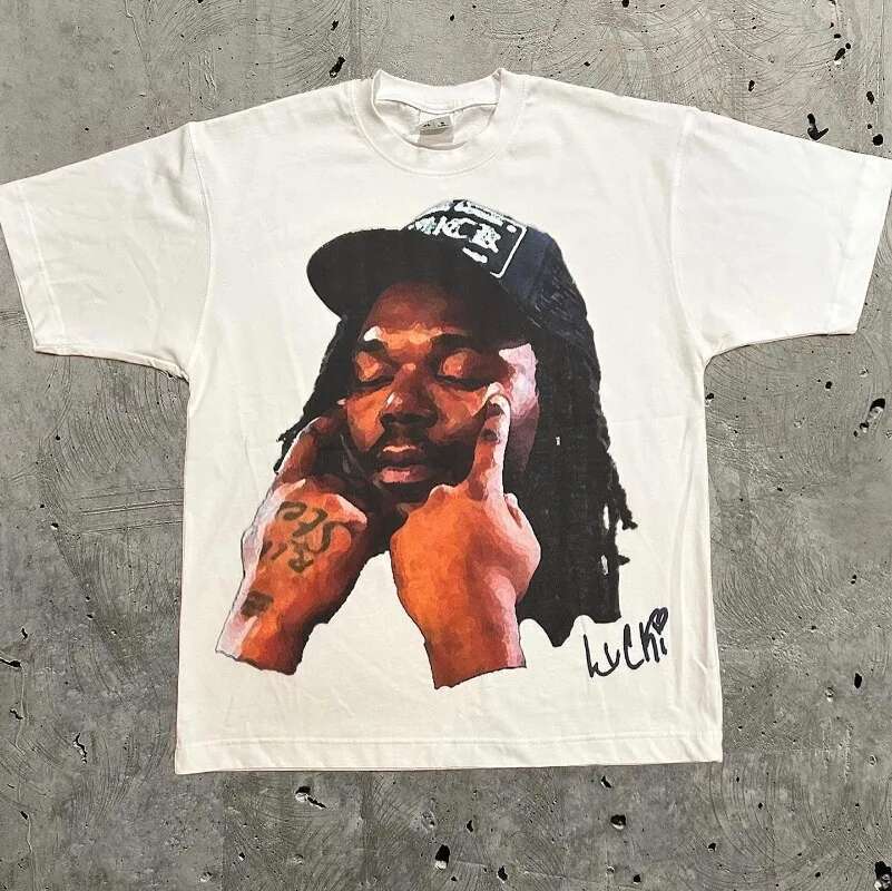 Y2k Europe And The United States New Summer Men T-Shirt Portrait Printed Haruku Hip Hop Personality Fashion Couple Shirt