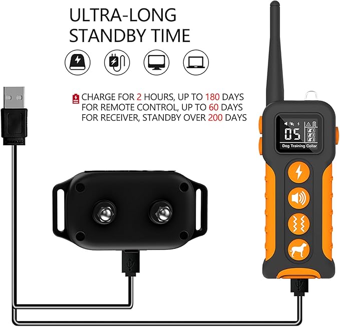 Dog Shock Collar 3000FT Dog Training Collar for Remote, All Breeds IP67 Waterproof E-Collar Training Modes with Beep,Vibration,ShockMode,Rechargeable 