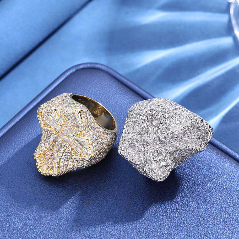 Couple Rings Hip hop zircon cross ring personalized accessory trendy mens ring H25303