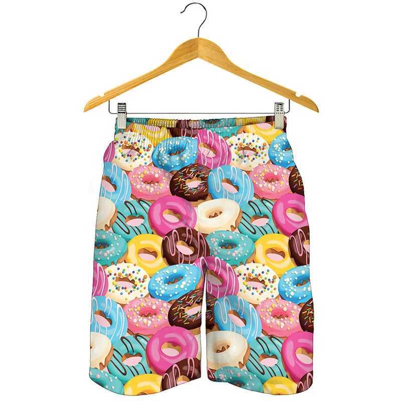 Cute Donut Pattern Beach Shorts For Men 3D Printed Food Short Pants Streetwear Surf Board Shorts Summer Holiday Swimming TrunksT250304