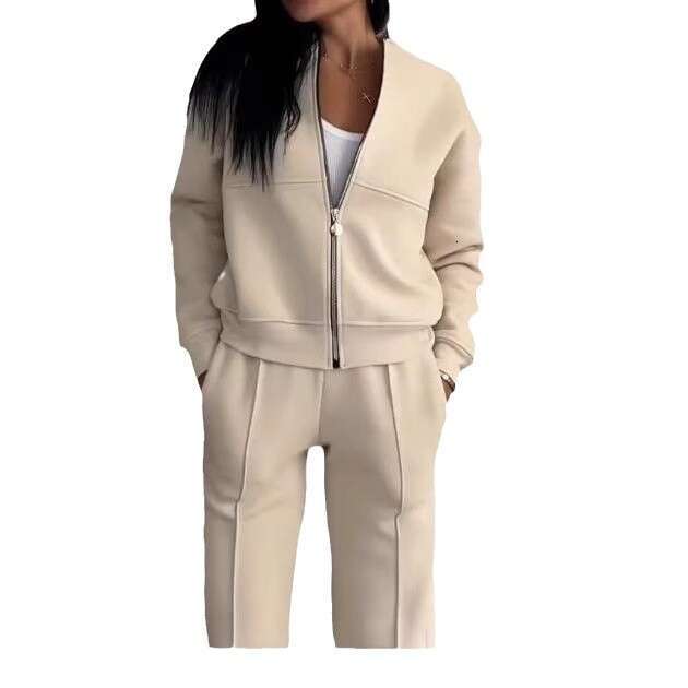 European American Spring and Autumn Fashion Zipper cardigan Straight leg Pants Set for Women 2025 New Style Elegant Clothing