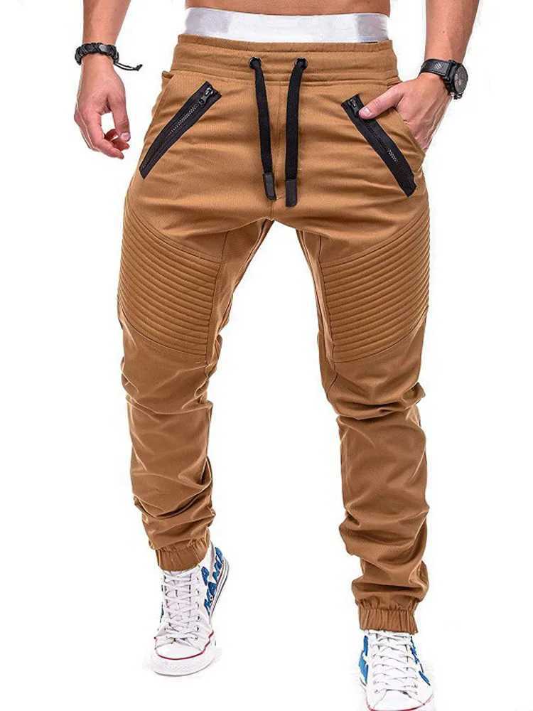 Mens Pocket Long Pencil Pants Summer Low Elastic Waist Drawstring Zip Casual Slim Male Striped Harem Trousers BSD-8812XJ250303
