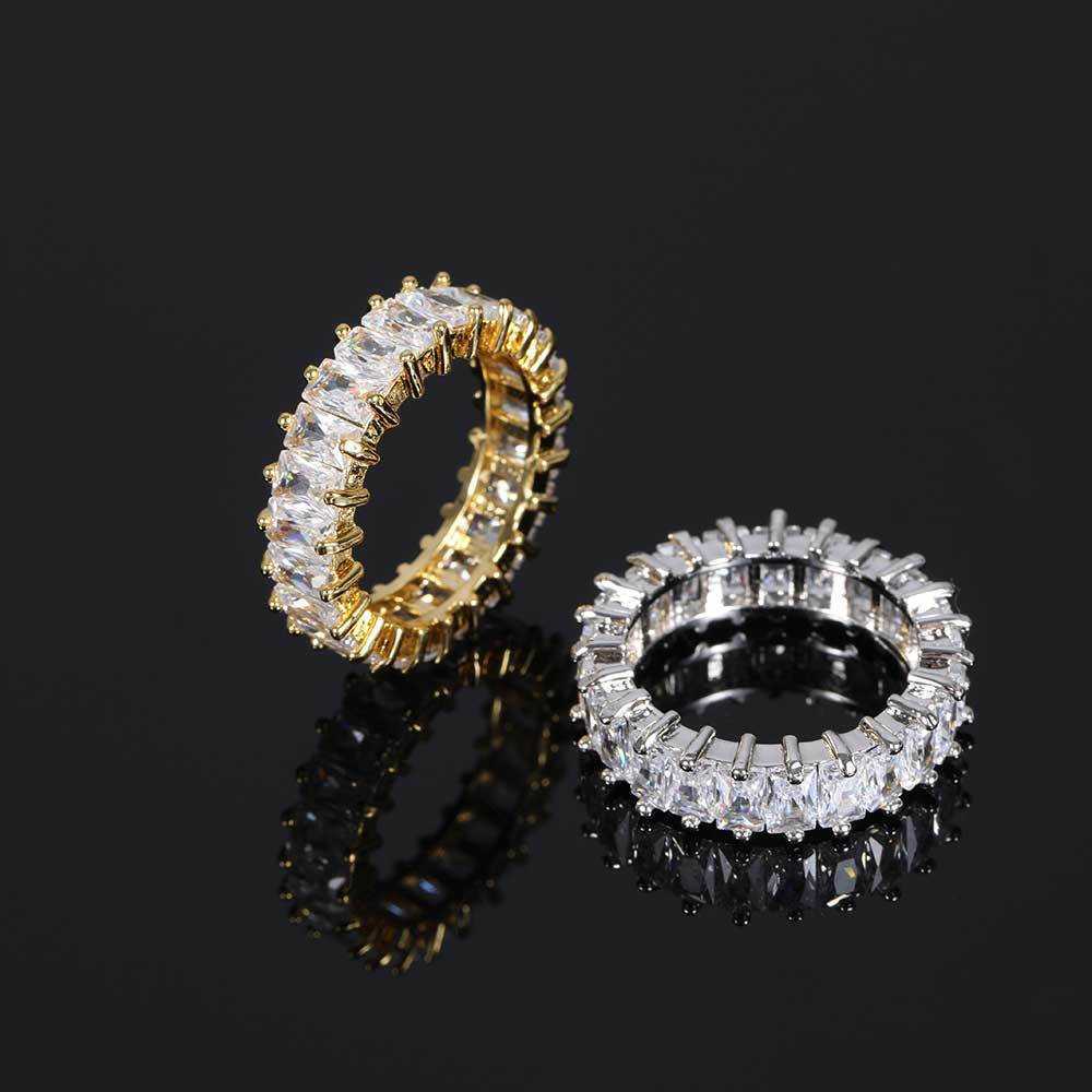 Couple Rings Hip hop 6mm single row T-square zircon ring real gold electroplating personalized design hiphop male and female couple ring H25303 Q8GO