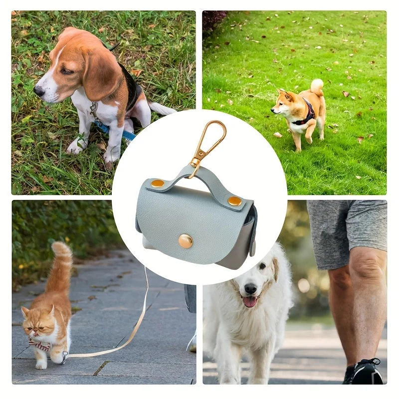 Leather Poop Bag Holder Dispenser for Leash, Portable and Reusable Dog Poop Bag Dispenser, Dog Bag Holder for Outdoor