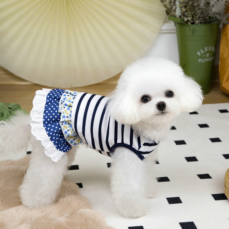 Lovely Stripe Dog Cotton Dress High Quality Dog Clothes Wholesale Spring Summer Pet Skirt