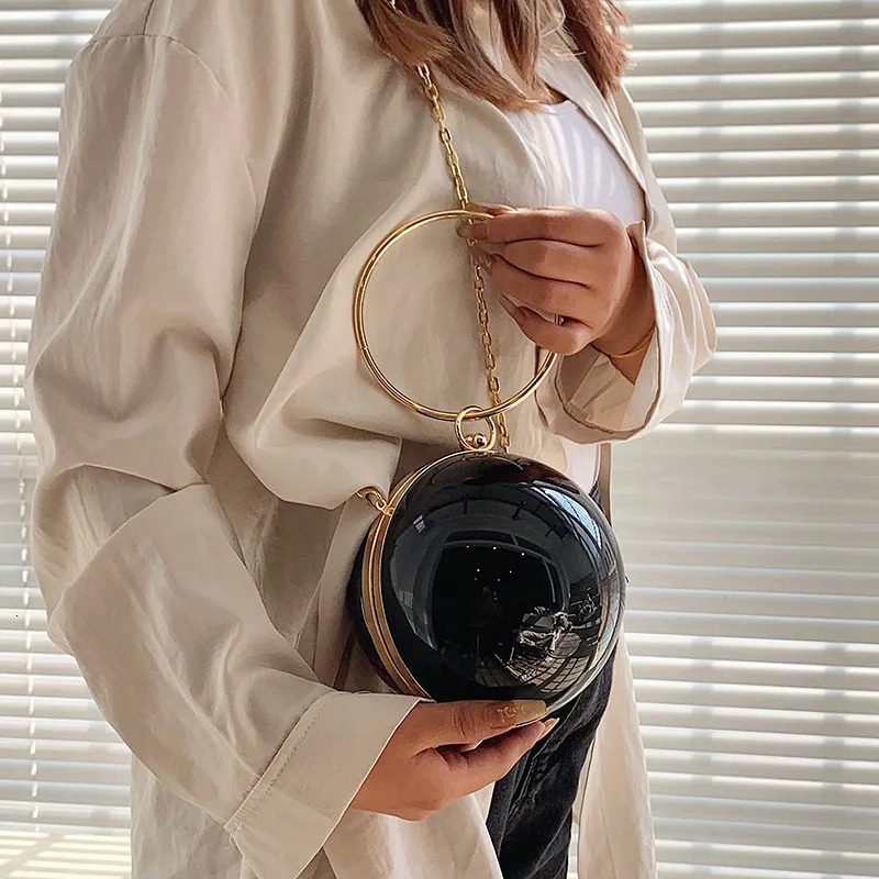 y Women Round Ball Evening Bag Fashion Smooth Bright Surface Clutch Ladies Crossbody Party Chain Handbag Purse 250303