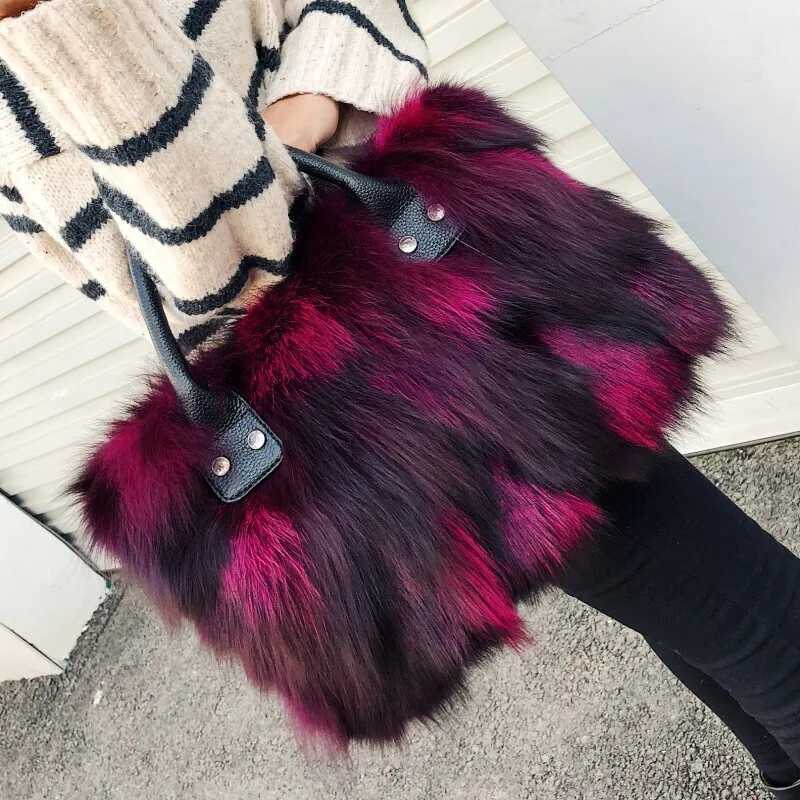 Fox Fur Bag Winter Women Fluffy Handbag Real Fur Bag Female Shoulder Crossbody Bag Evening Party Handbags Large Lady Clutch Bag Z250303