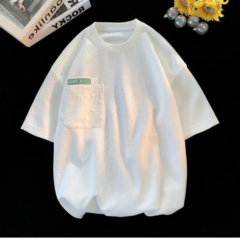 Summer Loose Shortsleeved Shorts Suit Couple ONeck Pocket Simple Casual Wild TShirt Mens Two Piece 250227