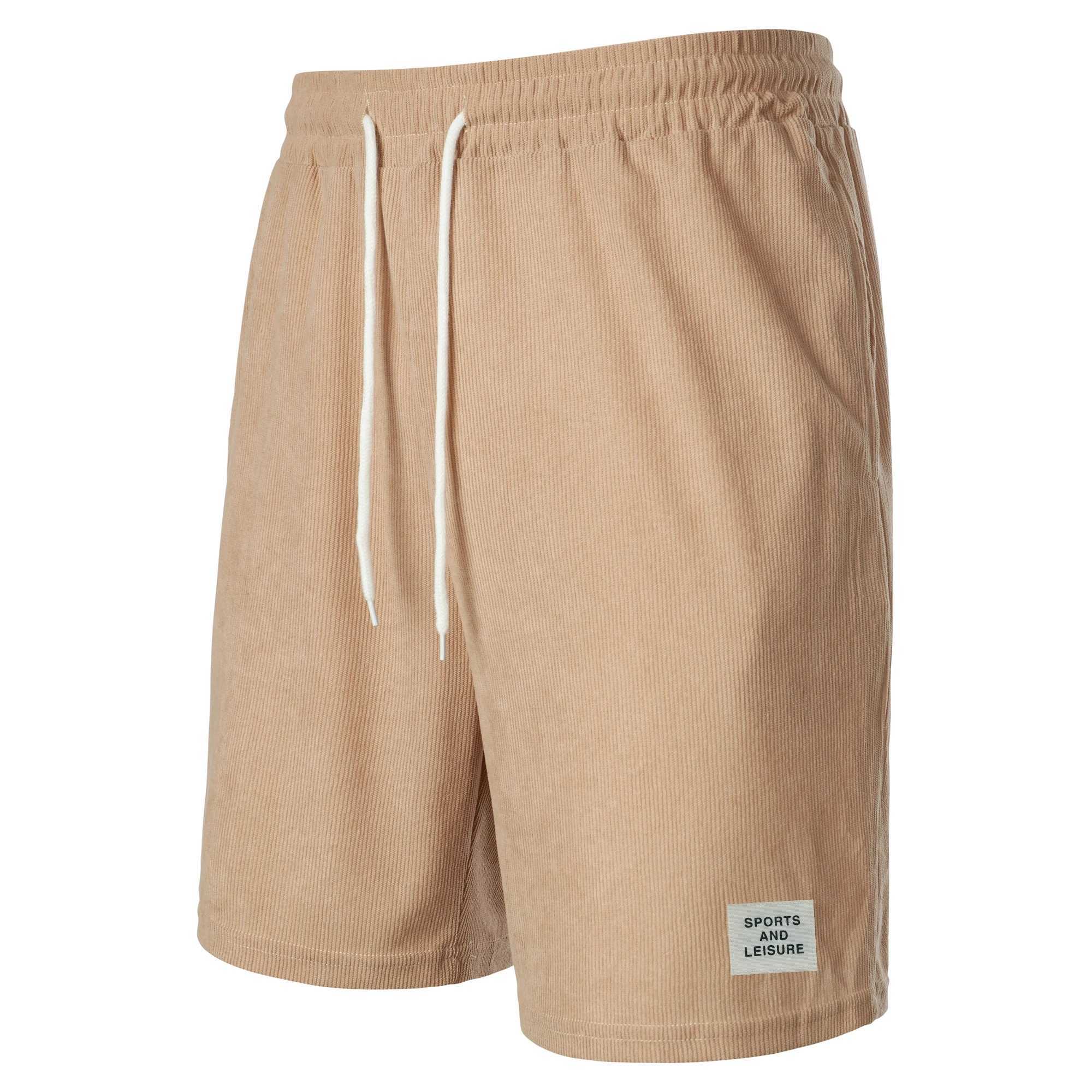 Summer new solid color lace-up sweatpants corduroy simple quarter shorts mens shorts casual pantsT250304