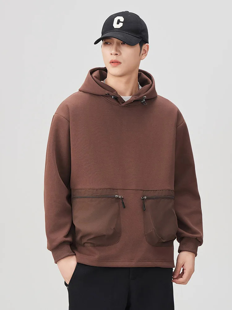 Mens Zip Pockets Hoodies Big Size 8XL 7XL 6XL Long Sleeve Casual Hooded Sweatshirts Sportswear Cotton Loose Pullover Tops 250304