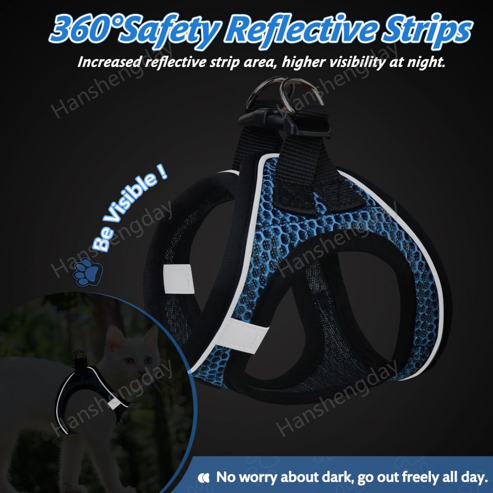 Cat Harness and Leash Set,Escape Proof Kitten Vest for Walking,Adjustable Soft Mesh Harness,Easy Control with Reflective Strips