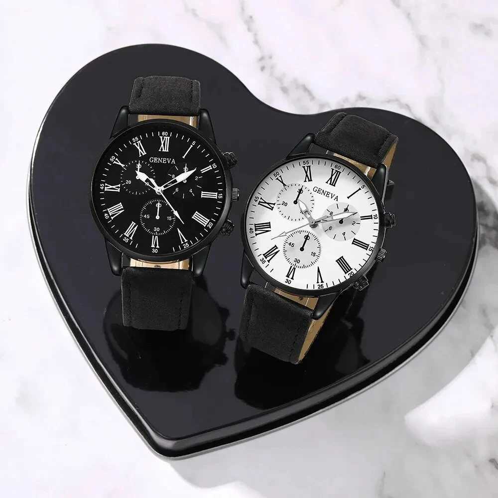 2PCS Set Couple Fashion Casual Leather es Ladies Simple Dial Quartz Wristlets Dr Clock Womens WatchXJ250304