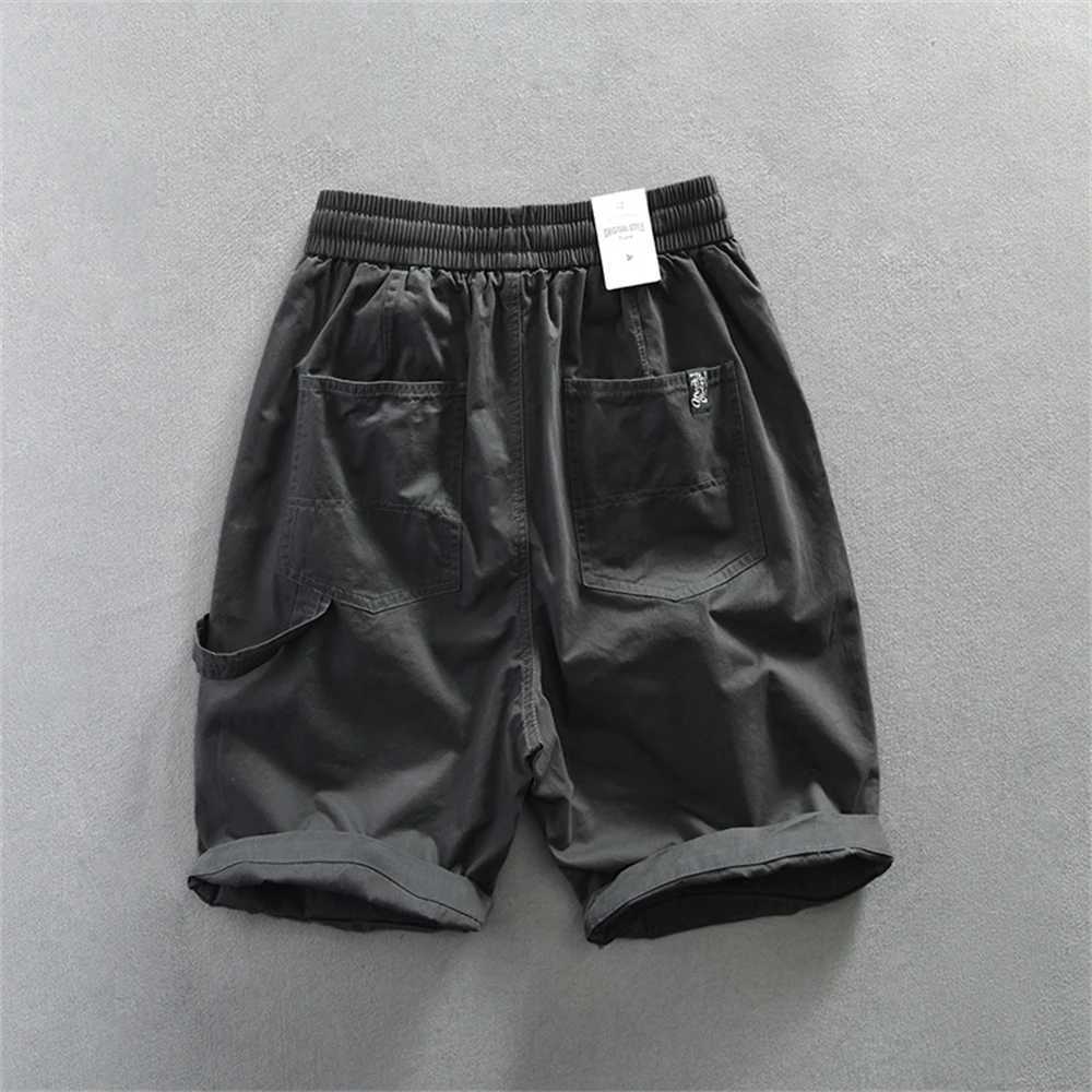 2025 Summer mens shorts cotton 100% Elasticated waist Casual Cargo pants Breathable wrinkle-resistant work pants man trousersT250304