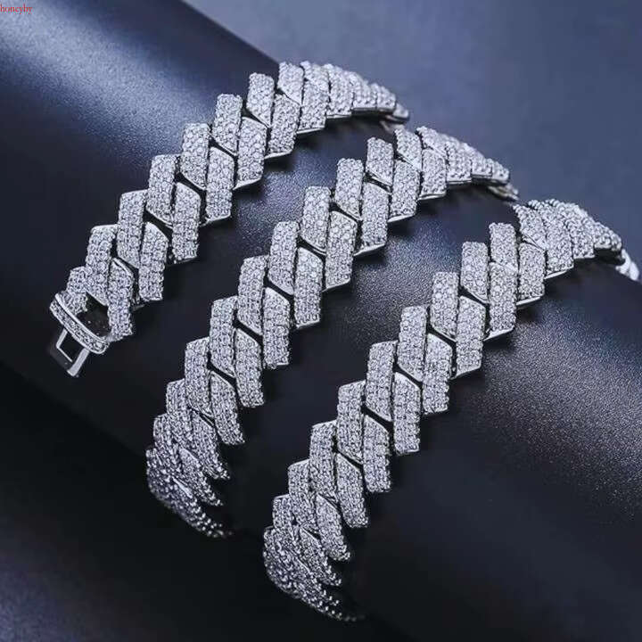 8mm 10mm 12mm sterg Sier Necklace Gold Plated Iced Out Hiphop Spring Clasp Moissanite Dia Cuban k Chain