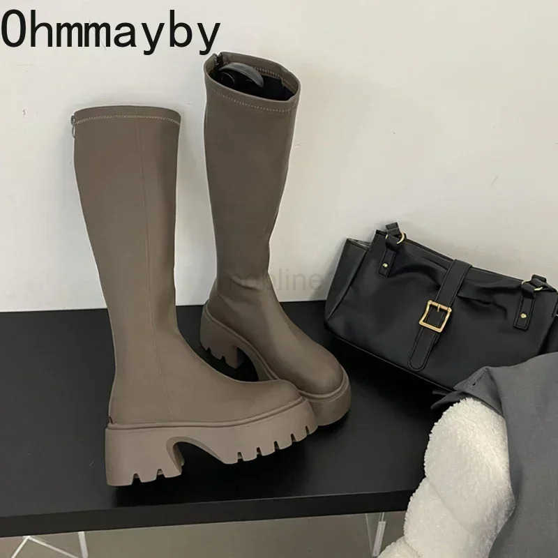 Winter High Boots For Wen Fion Back Zippers Long Boots Fem Elegant Platform Thick Bott Wens Knight Botties Z250304