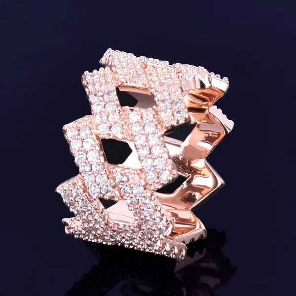 Couple Rings Hip hop diamond shaped Cuban ring with real gold electroplating fashionable and personalized trendy solid mens ring H25303