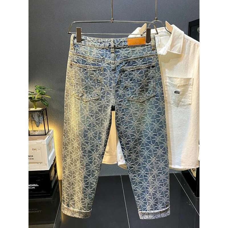American High Street Jacquard Jeans For Men Women Autumn And Winter New Style Loose Straight Trendy Brand Casual Wide Leg Pants