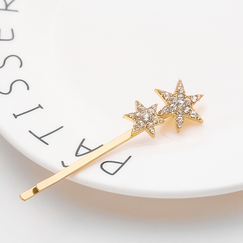 Barrettes Hairpins For Women Metal Gold Rhinestone Gems Side Clip Word Folder Hairpin Fine Jewelry Elegant Bridal Wedding Accessories