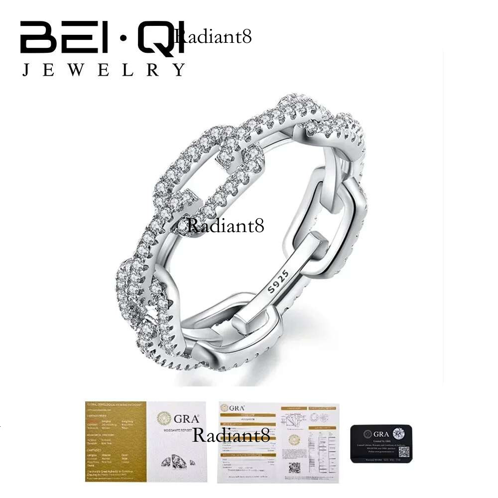 Sterg Sier Full Moissanite TrendyFine Jewelry Accessories Simulated Dia Stacking Chain Rings For Women Gift