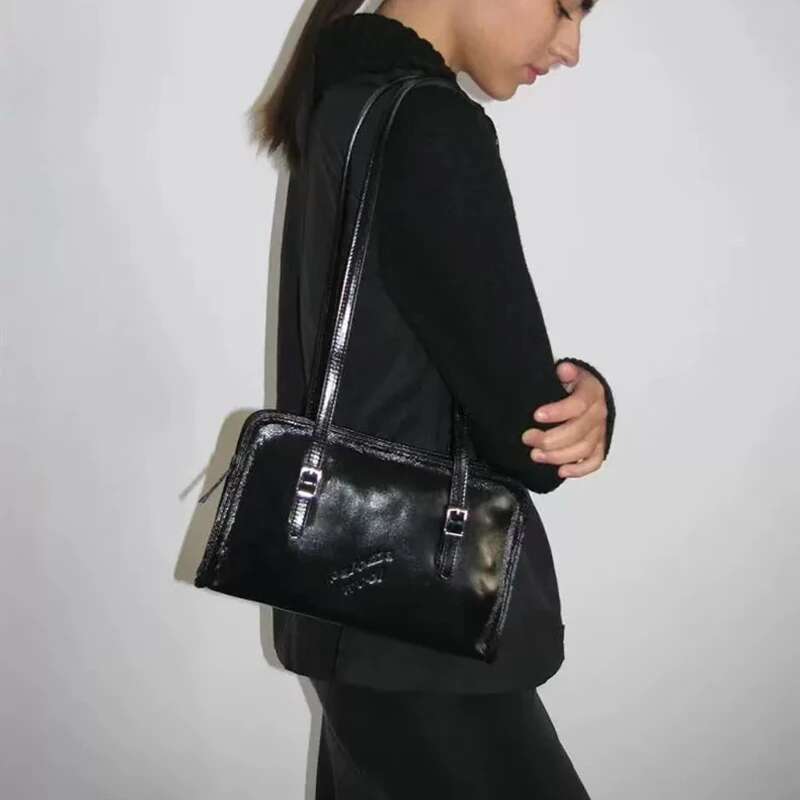 New Women Cosmetic Bag Vintage Shoulder High Quality Black PU Ladies Crossbody Design Casual Simple Underarm Bag