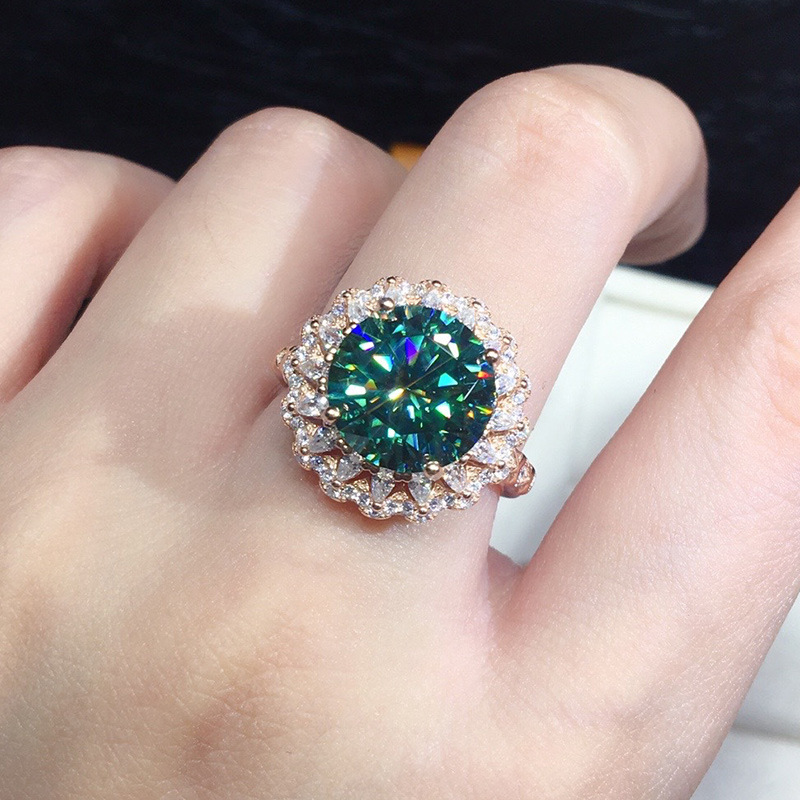 Solitaire Ring Women's Classic Blue Green Diamond Ring Fire Sparkling Rose Gold Crystal Ring Fashion Jewelry Engagement Gift